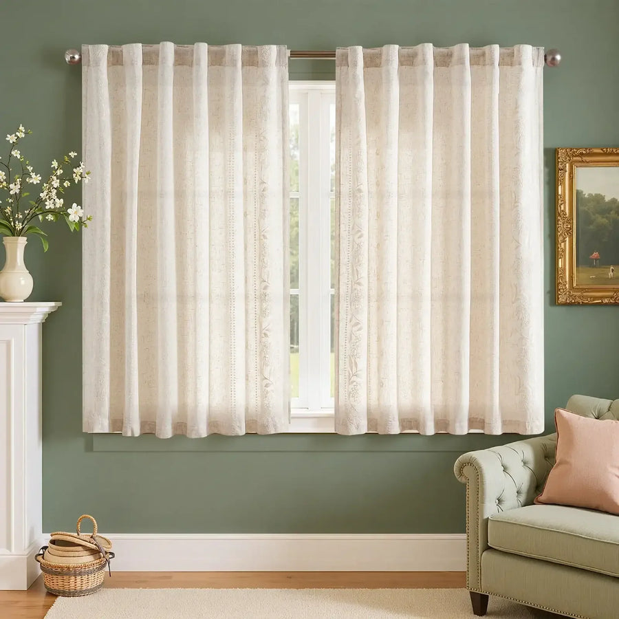 Rod Pocket Vintage Ditsy Floral & Vine Kitchen Curtains - Jinchan Home