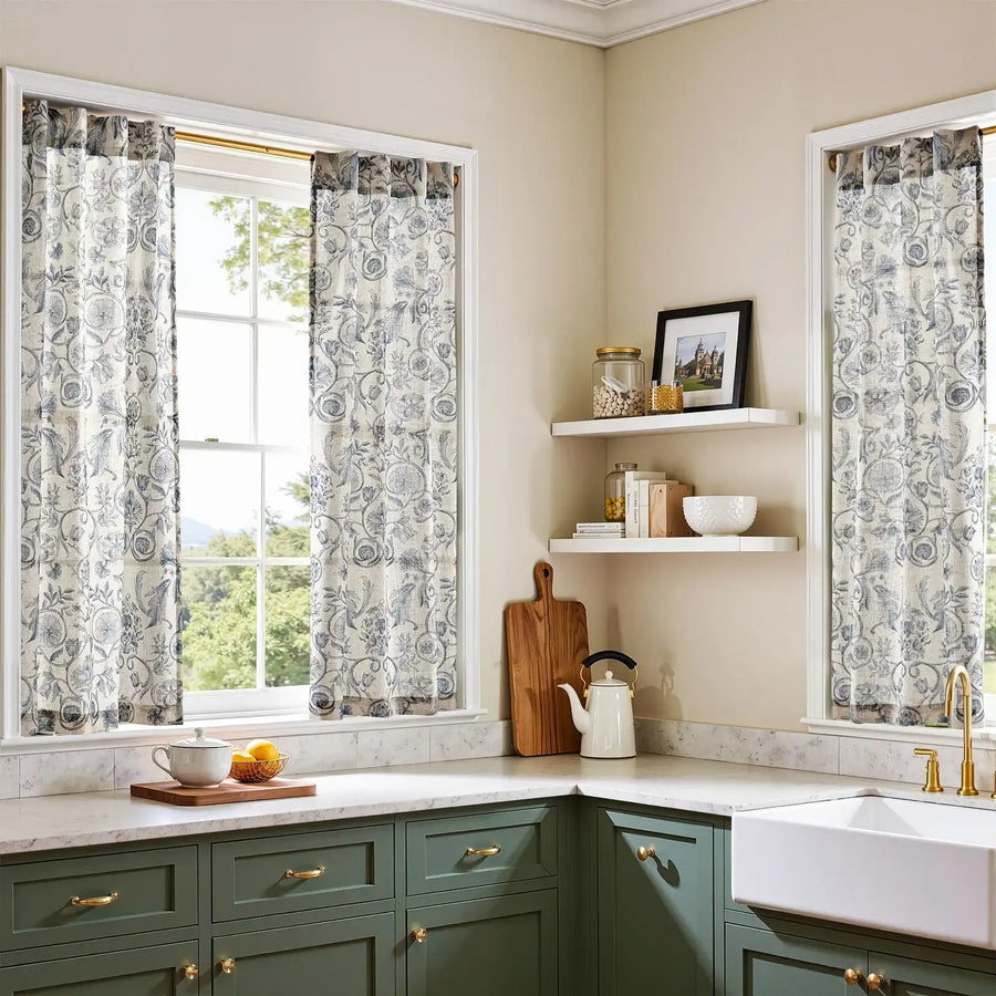 Vintage Symmetrical Vine & Floral Pattern Kitchen Curtains - Jinchan Home
