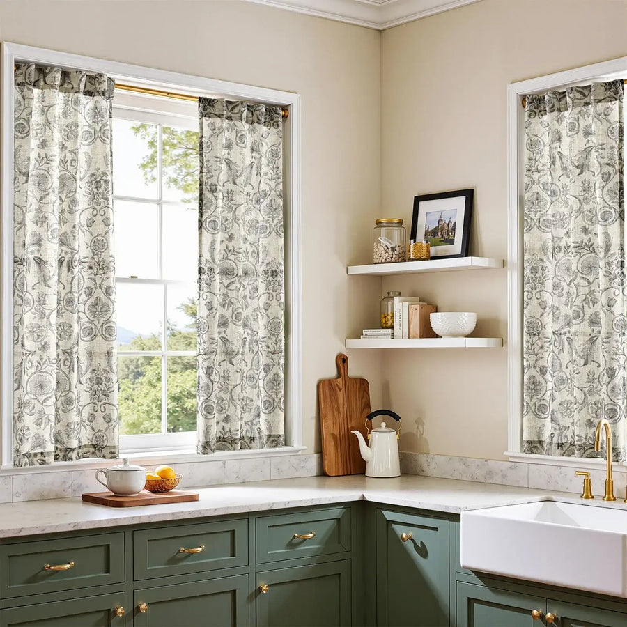 Vintage Symmetrical Vine & Floral Pattern Kitchen Curtains - Jinchan Home