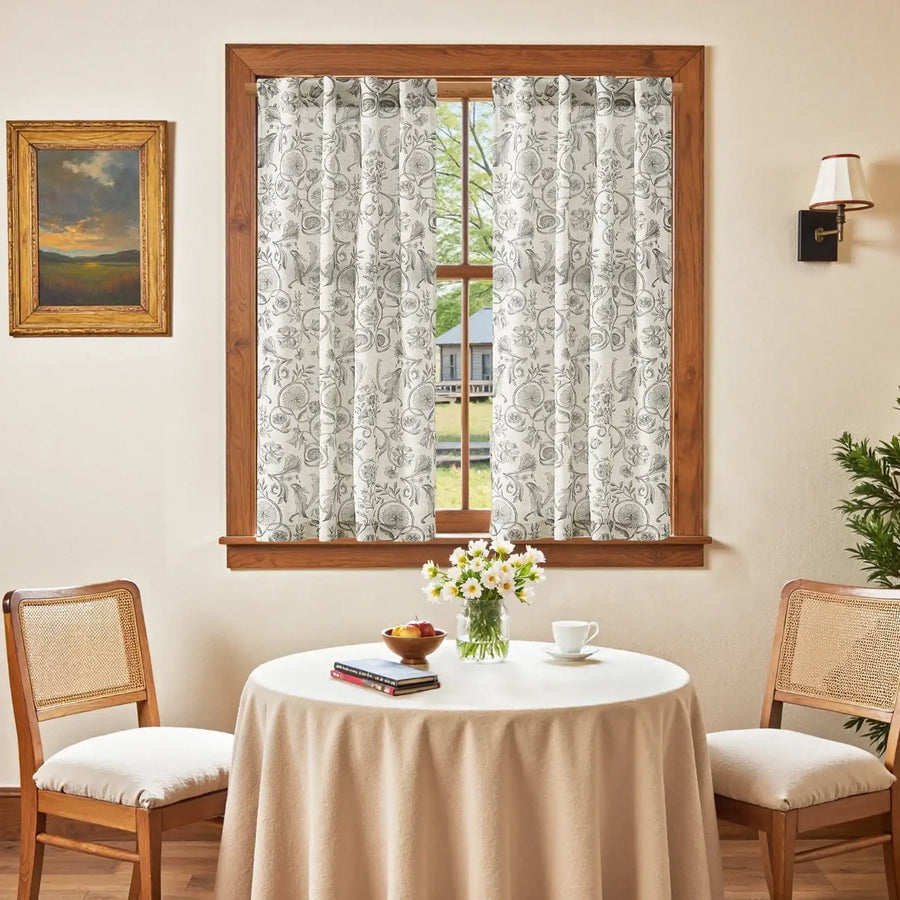 Vintage Symmetrical Vine & Floral Pattern Kitchen Curtains - Jinchan Home