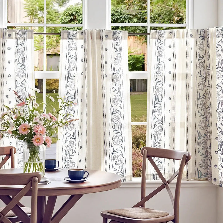 Rod Pocket Vintage Ditsy Floral & Vine Kitchen Curtains - Jinchan Home