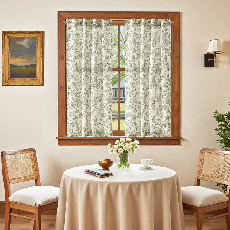 Vintage Symmetrical Vine & Floral Pattern Kitchen Curtains - Jinchan Home