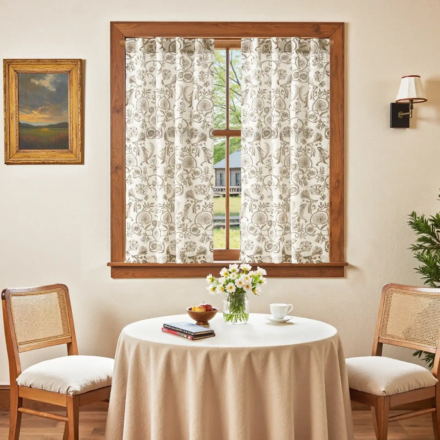 Vintage Symmetrical Vine & Floral Pattern Kitchen Curtains - Jinchan Home