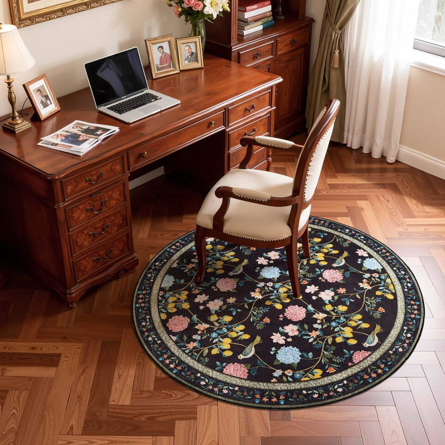 Lemon and Hydrangea Botanical Bird Area Rug - Jinchan Home