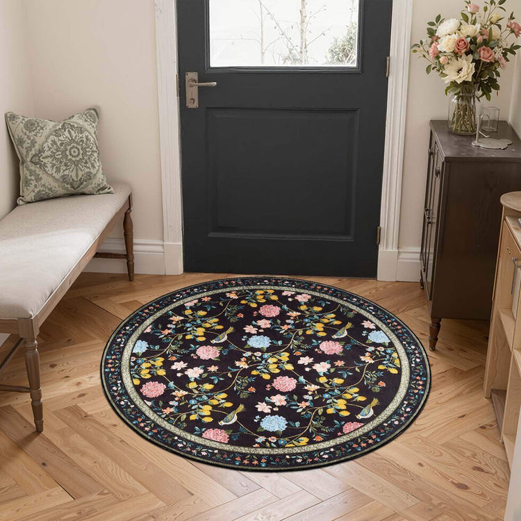 Lemon and Hydrangea Botanical Bird Area Rug - Jinchan Home