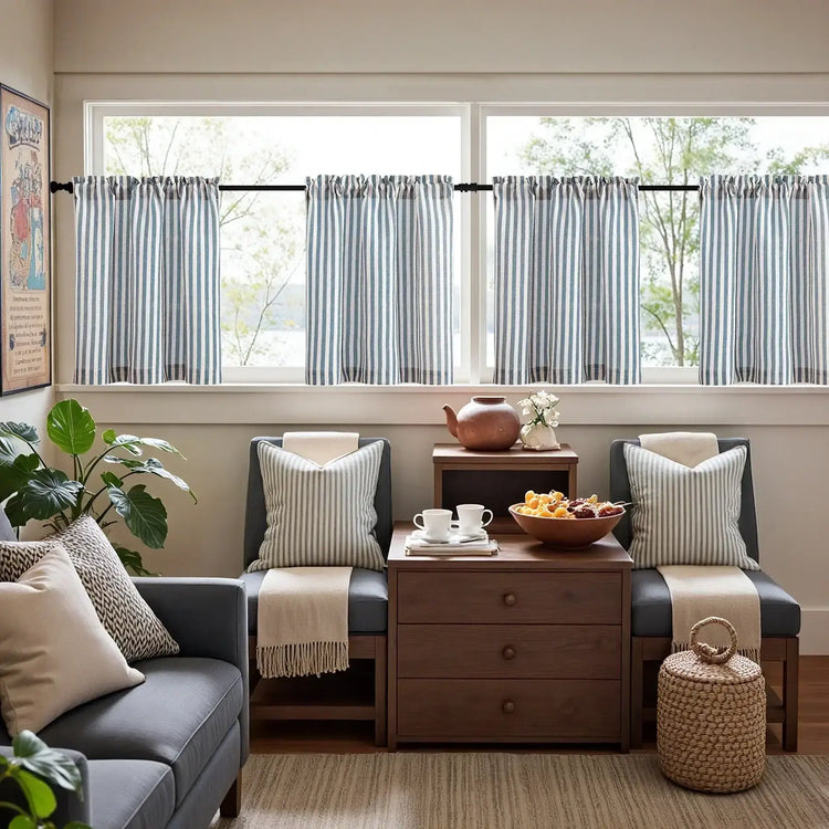 Colorful Striped Linen Wood Ear Edge Kitchen Curtains - Jinchan Home