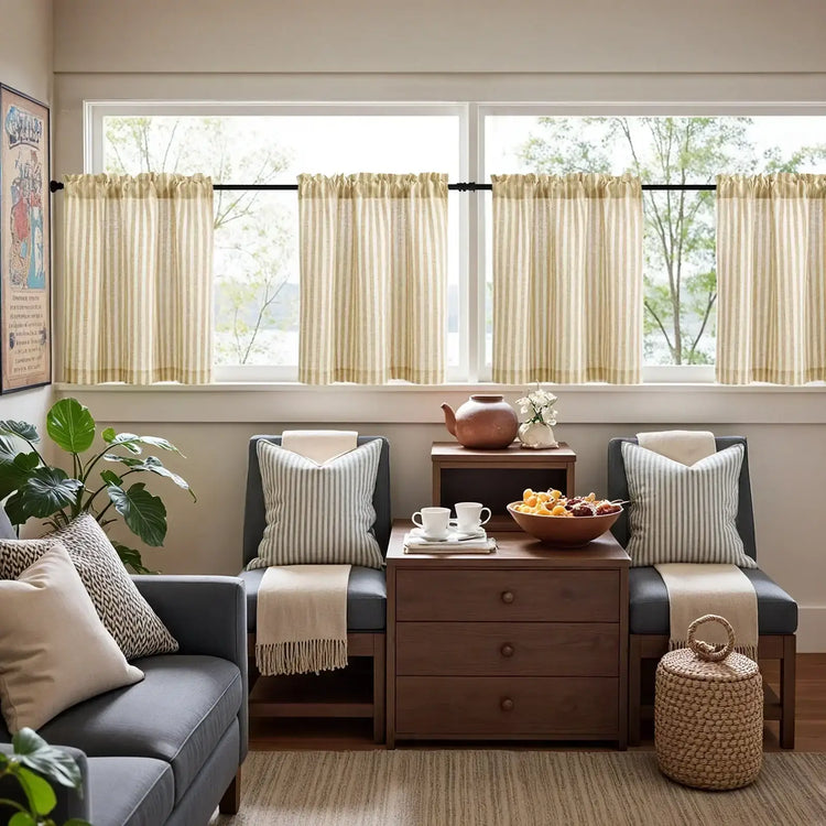 Colorful Striped Linen Wood Ear Edge Kitchen Curtains - Jinchan Home