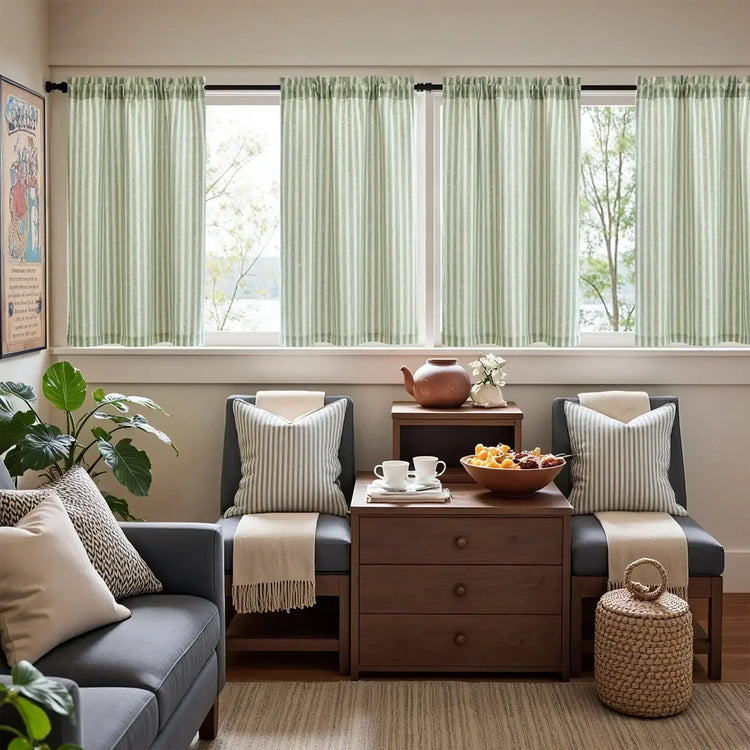 Colorful Striped Linen Wood Ear Edge Kitchen Curtains - Jinchan Home