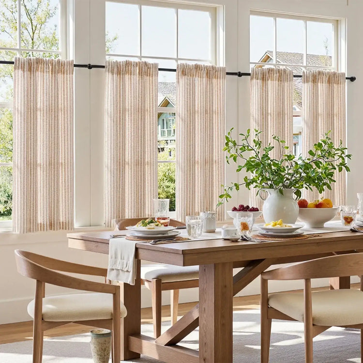Colorful Striped Linen Wood Ear Edge Kitchen Curtains - Jinchan Home