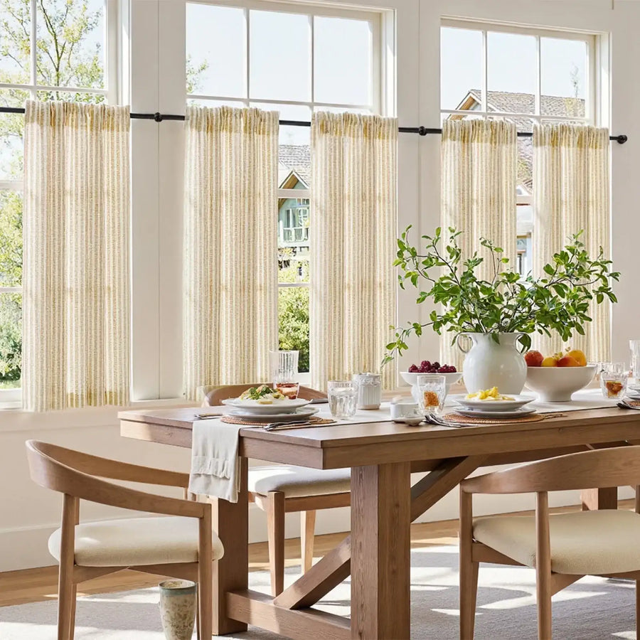 Colorful Striped Linen Wood Ear Edge Kitchen Curtains - Jinchan Home