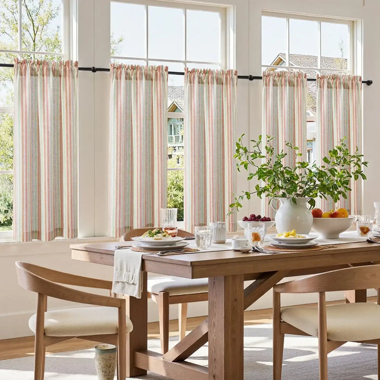 Colorful Striped Linen Wood Ear Edge Kitchen Curtains - Jinchan Home