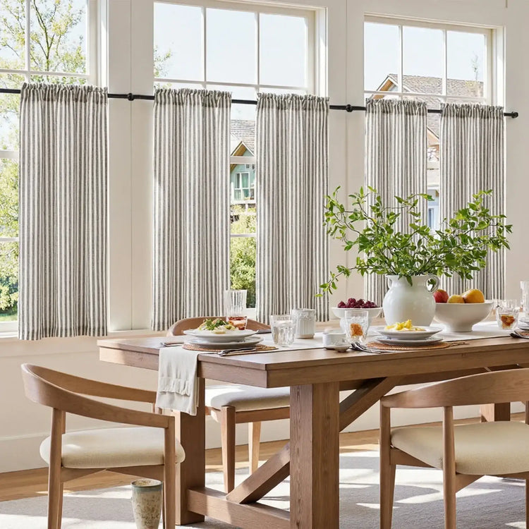 Colorful Striped Linen Wood Ear Edge Kitchen Curtains - Jinchan Home