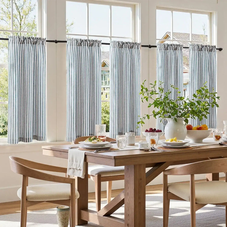 Colorful Striped Linen Wood Ear Edge Kitchen Curtains - Jinchan Home
