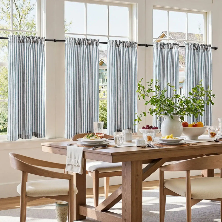 Colorful Striped Linen Wood Ear Edge Kitchen Curtains - Jinchan Home