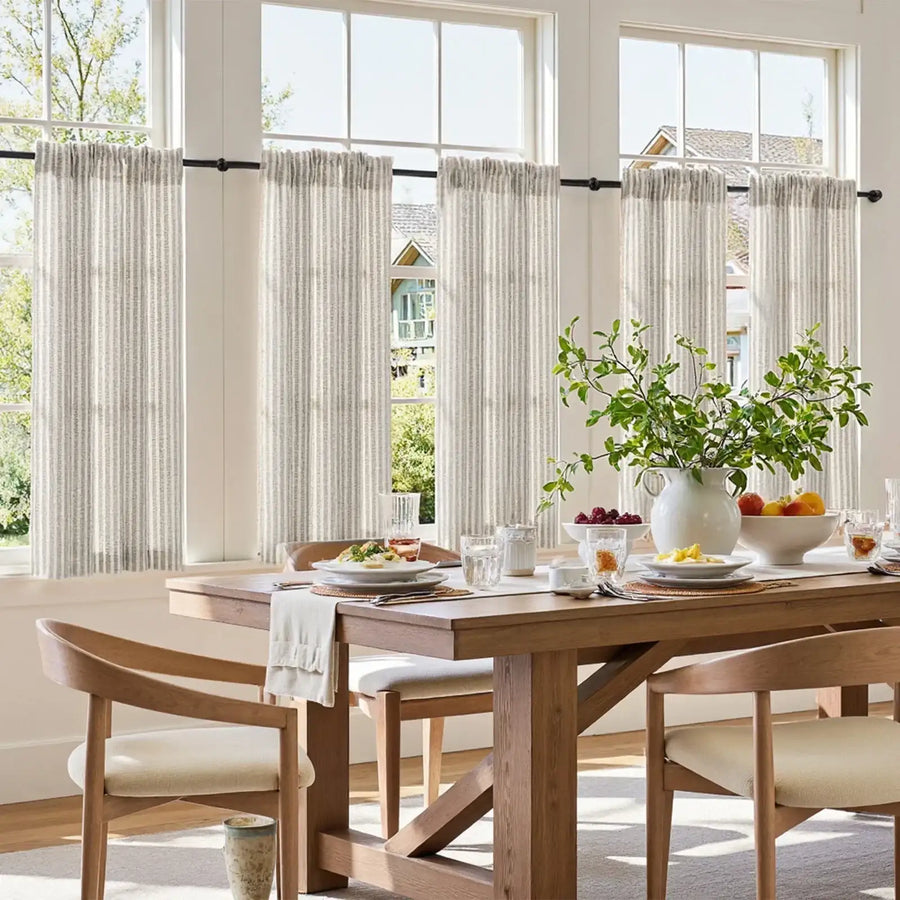 Colorful Striped Linen Wood Ear Edge Kitchen Curtains - Jinchan Home