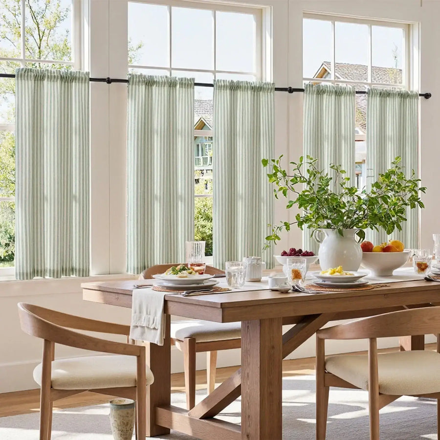 Colorful Striped Linen Wood Ear Edge Kitchen Curtains - Jinchan Home