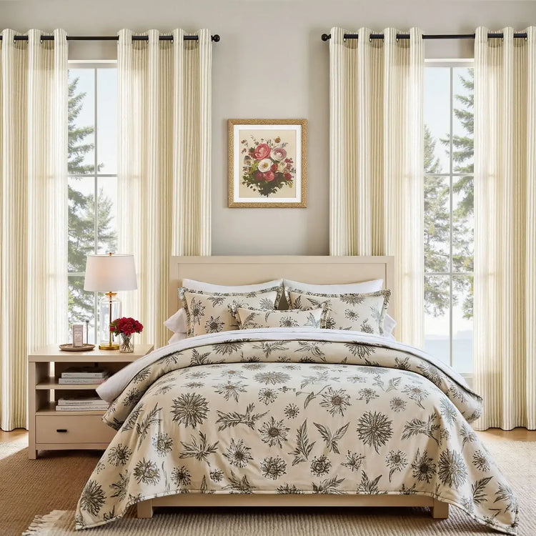 Fine-Striped Linen Blend Grommet Curtains - Jinchan Home