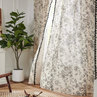 
                    
                      Black Tasseled Floral Curtains - Jinchan Home
                    
                  