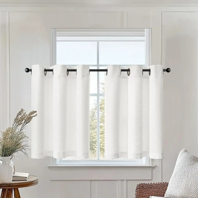 Solid Color Linen-Blend Grommet Kitchen Curtains - Jinchan Home