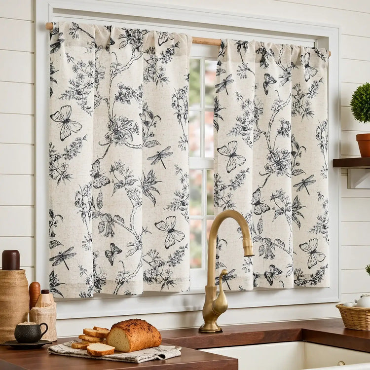 Vintage Garden Butterfly & Dragonfly Sheer Curtains - Jinchan Home