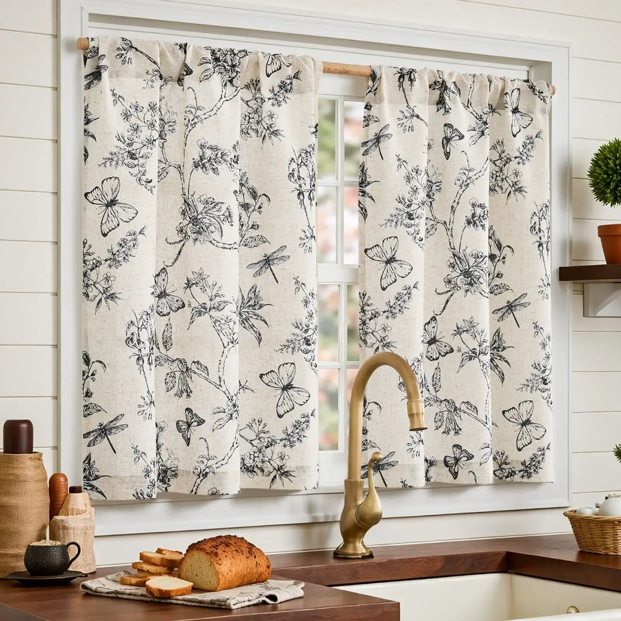 Vintage Garden Butterfly & Dragonfly Sheer Curtains - Jinchan Home