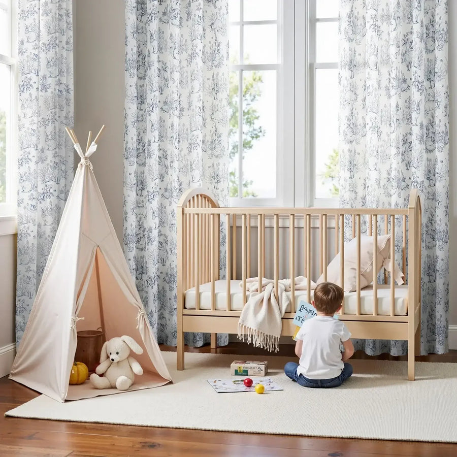 Bunny & Squirrel Toile Linen Curtains - Jinchan Home