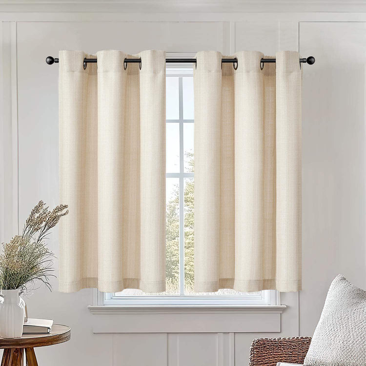 Solid Color Linen-Blend Grommet Kitchen Curtains - Jinchan Home