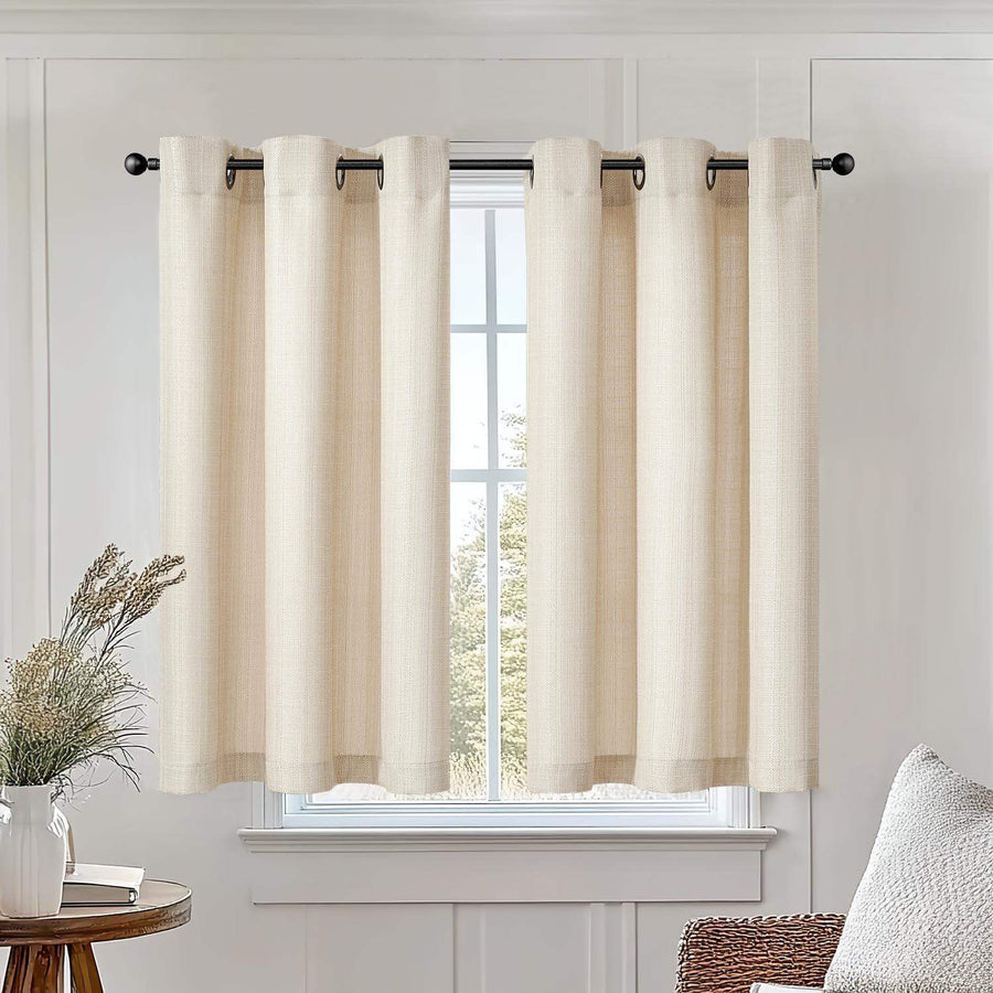 Solid Color Linen-Blend Grommet Kitchen Curtains - Jinchan Home