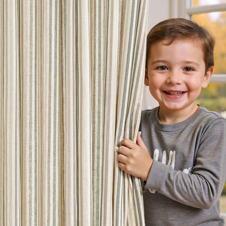 Colorful Vertical Stripe Poly-Linen Grommet Curtains - Jinchan Home