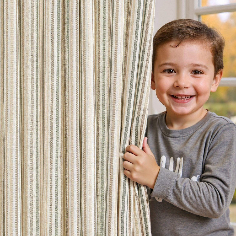 Colorful Vertical Stripe Poly-Linen Grommet Curtains - Jinchan Home