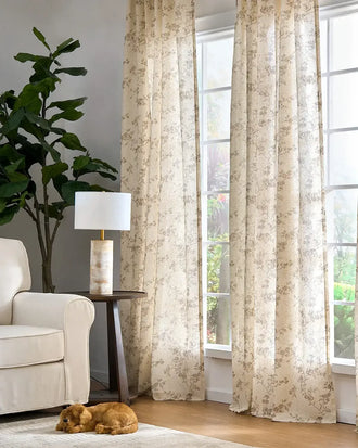 
                    
                      Vine Blossom Linen Blend Curtains - Jinchan Home
                    
                  