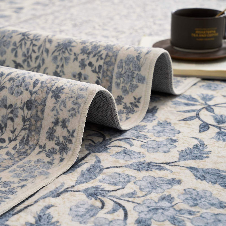 Hand-Painted Vintage Foliage & Floral Area Rug - Jinchan Home