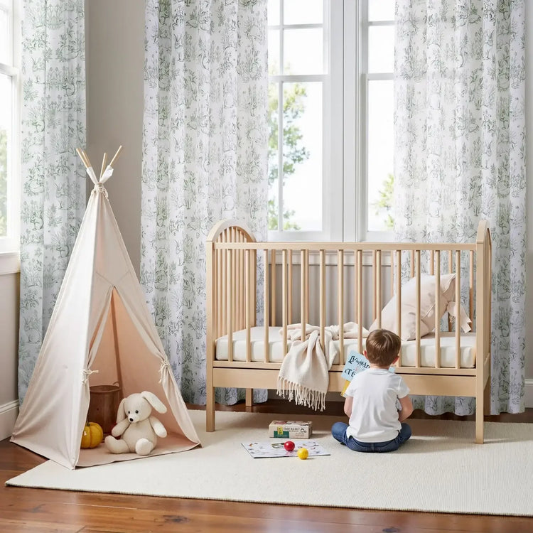 Bunny & Squirrel Toile Linen Curtains - Jinchan Home