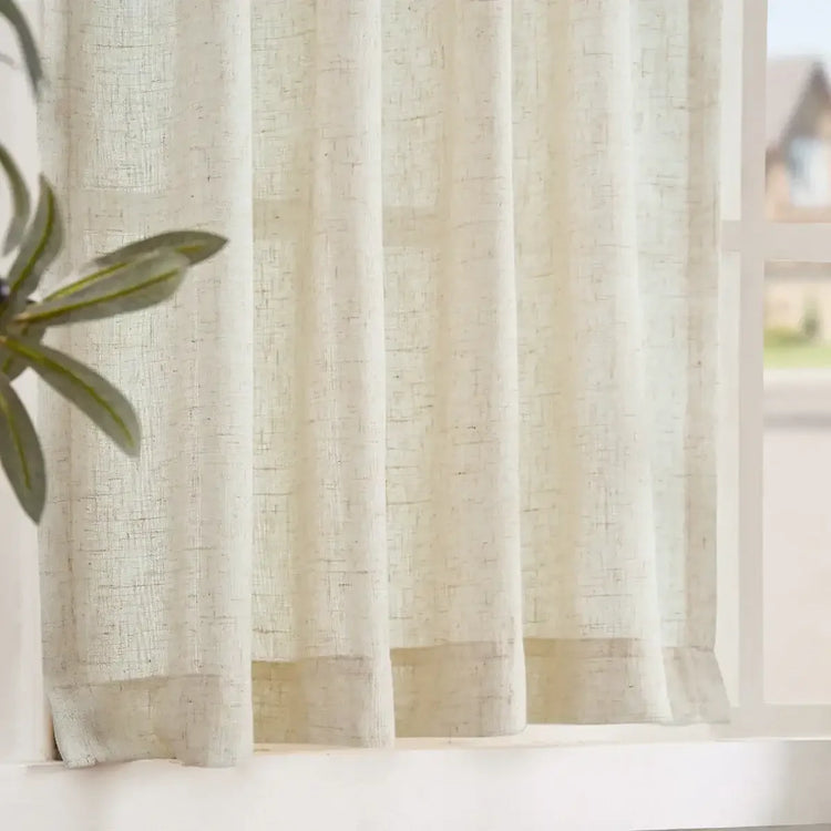 Solid Linen Blend DIY Tie-Top Kitchen Curtains - Jinchan Home