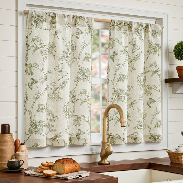 Vintage Garden Butterfly & Dragonfly Sheer Curtains - Jinchan Home