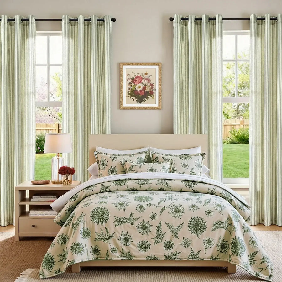 Fine-Striped Linen Blend Grommet Curtains - Jinchan Home