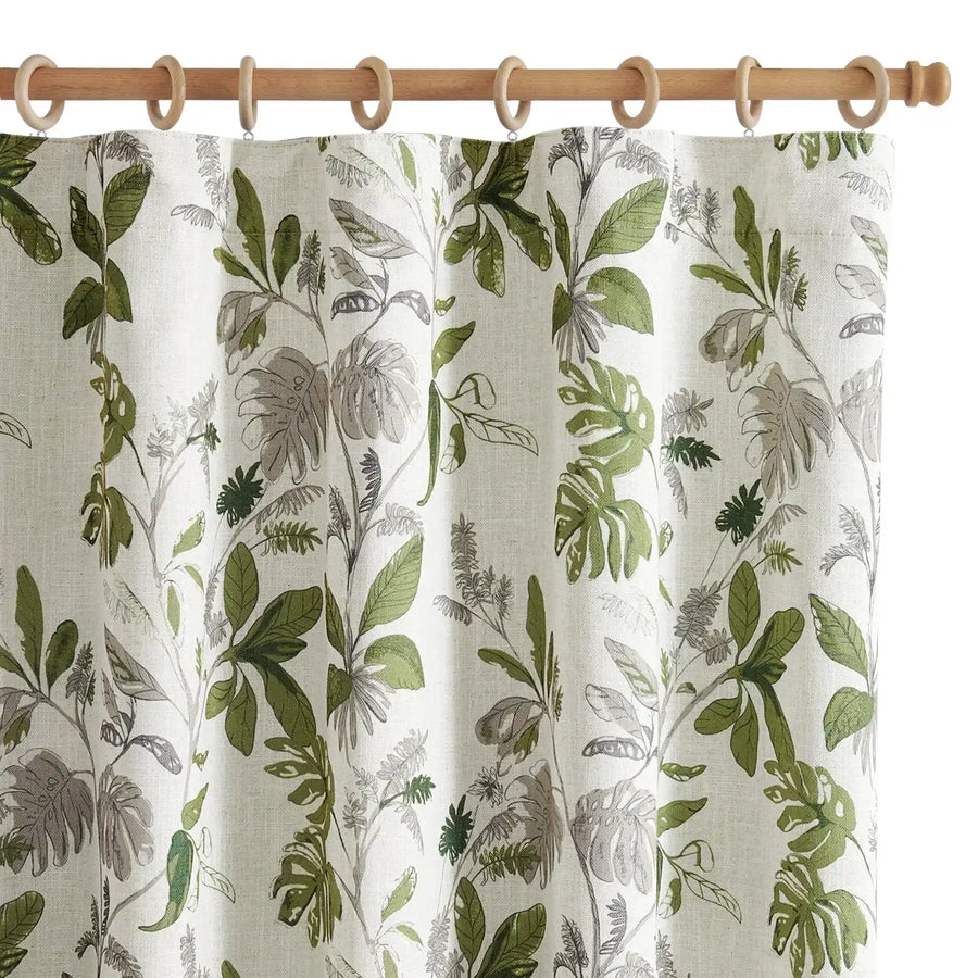 Leaf Pattern Linen-Blend 3-in-1 Curtains - Jinchan Home