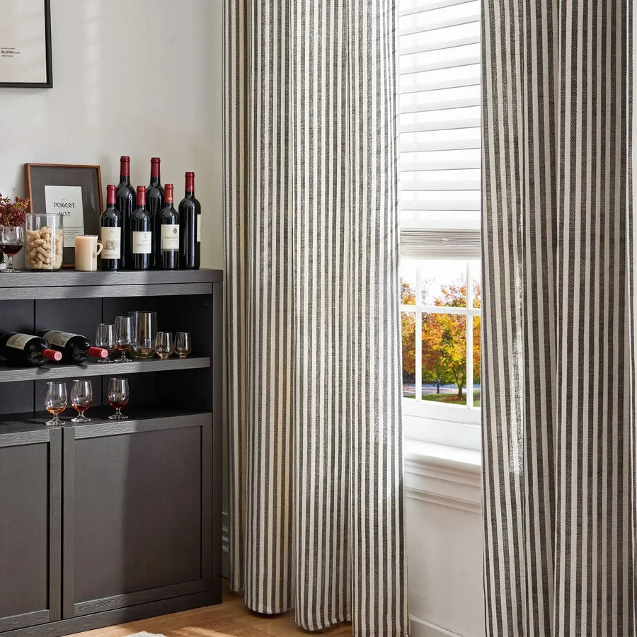 Fine-Striped Linen Blend Grommet Curtains - Jinchan Home