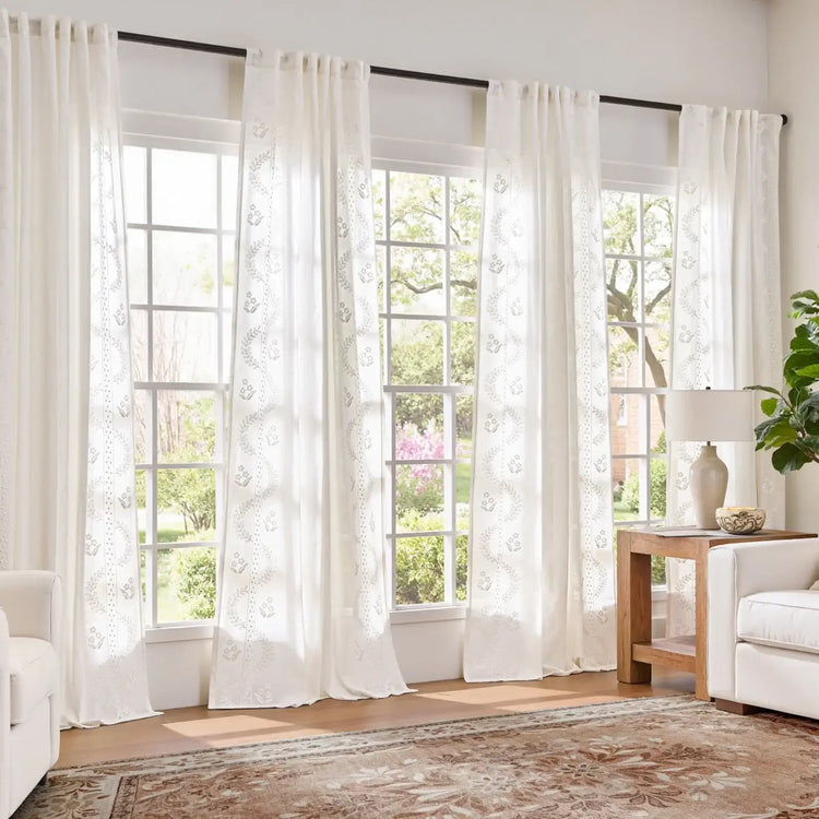 Embroidered Vine Floral Linen Curtains - Jinchan Home