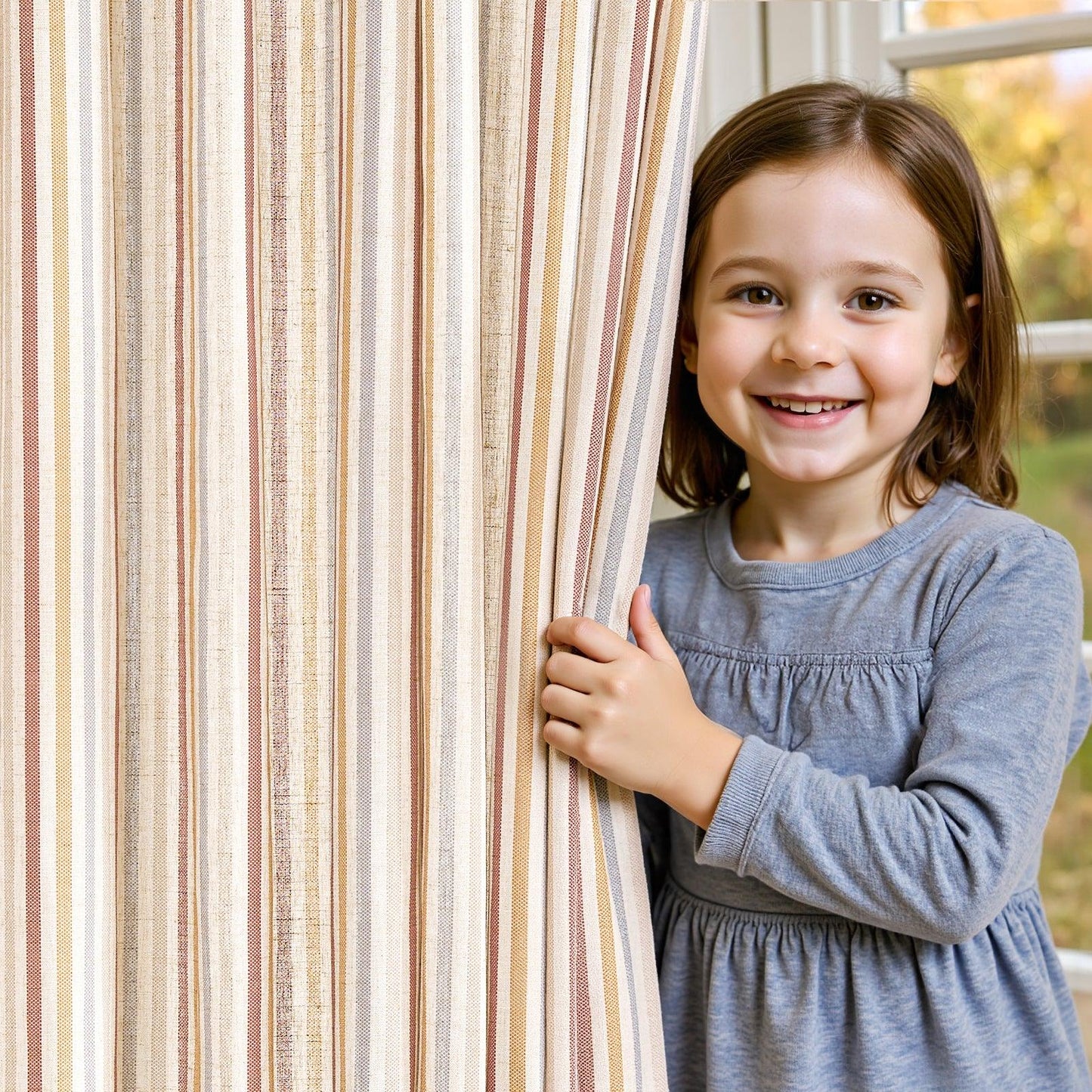 Colorful Vertical Stripe Poly-Linen Grommet Curtains - Jinchan Home