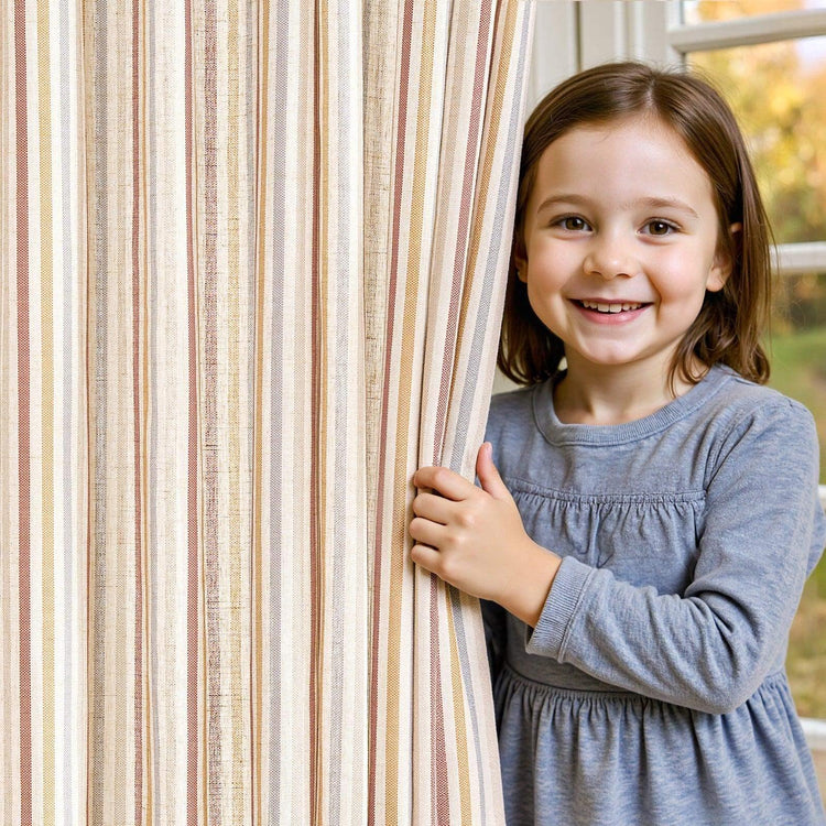 Colorful Vertical Stripe Poly-Linen Grommet Curtains - Jinchan Home