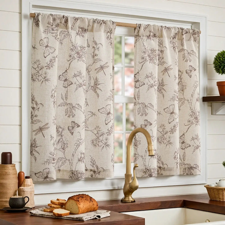 Vintage Garden Butterfly & Dragonfly Sheer Curtains - Jinchan Home