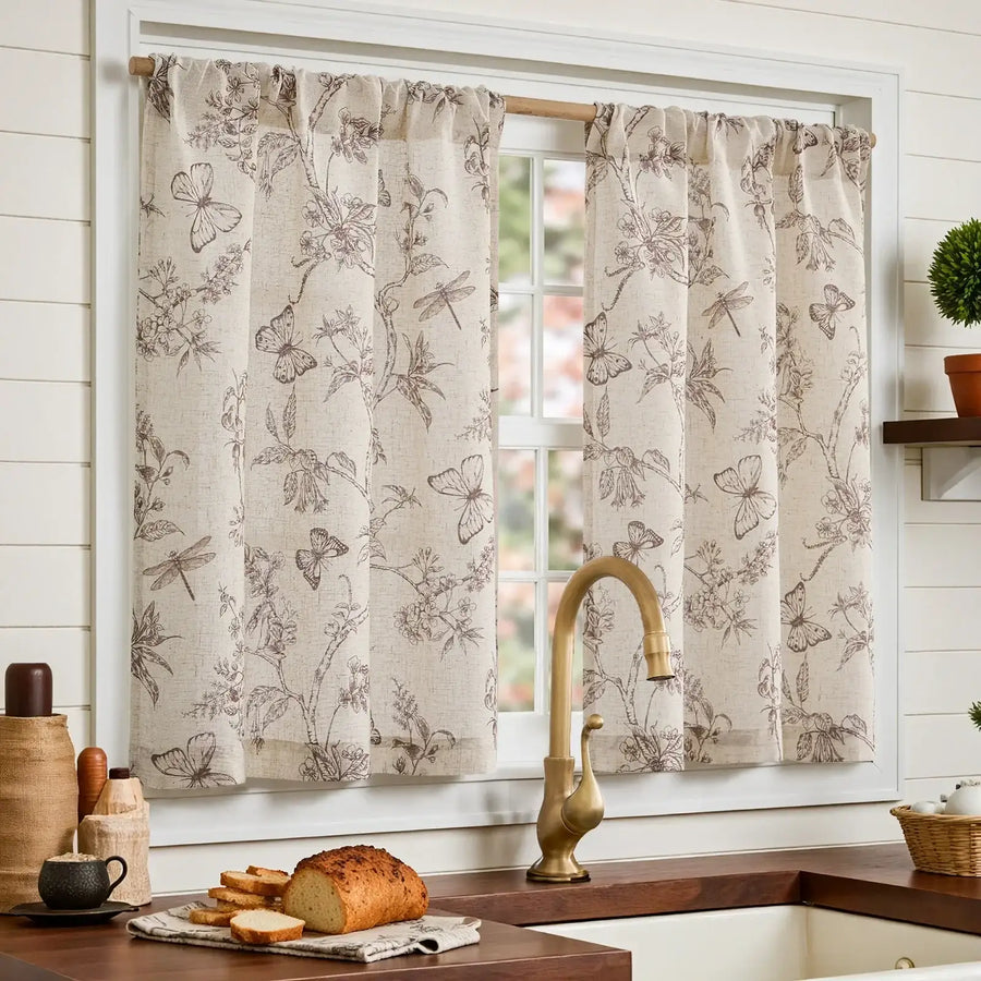 Vintage Garden Butterfly & Dragonfly Sheer Curtains - Jinchan Home