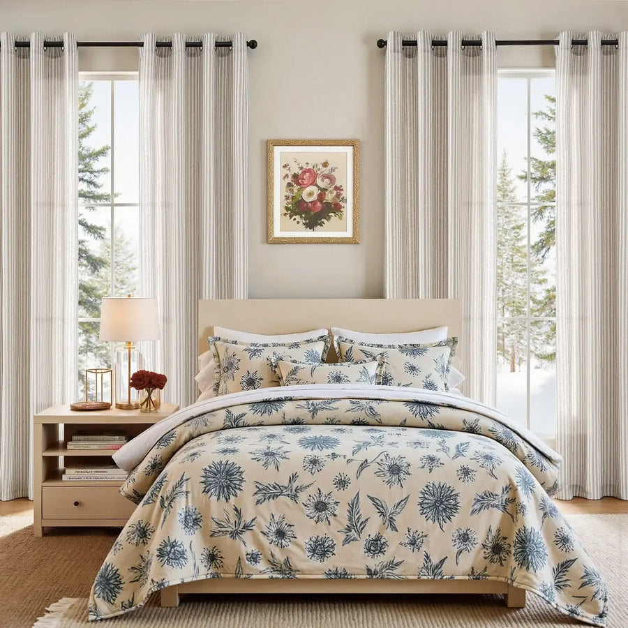 Fine-Striped Linen Blend Grommet Curtains - Jinchan Home