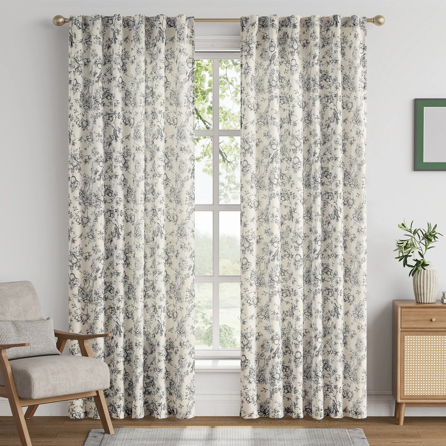 Vintage Bird & Vine Linen Curtains - Jinchan Home
