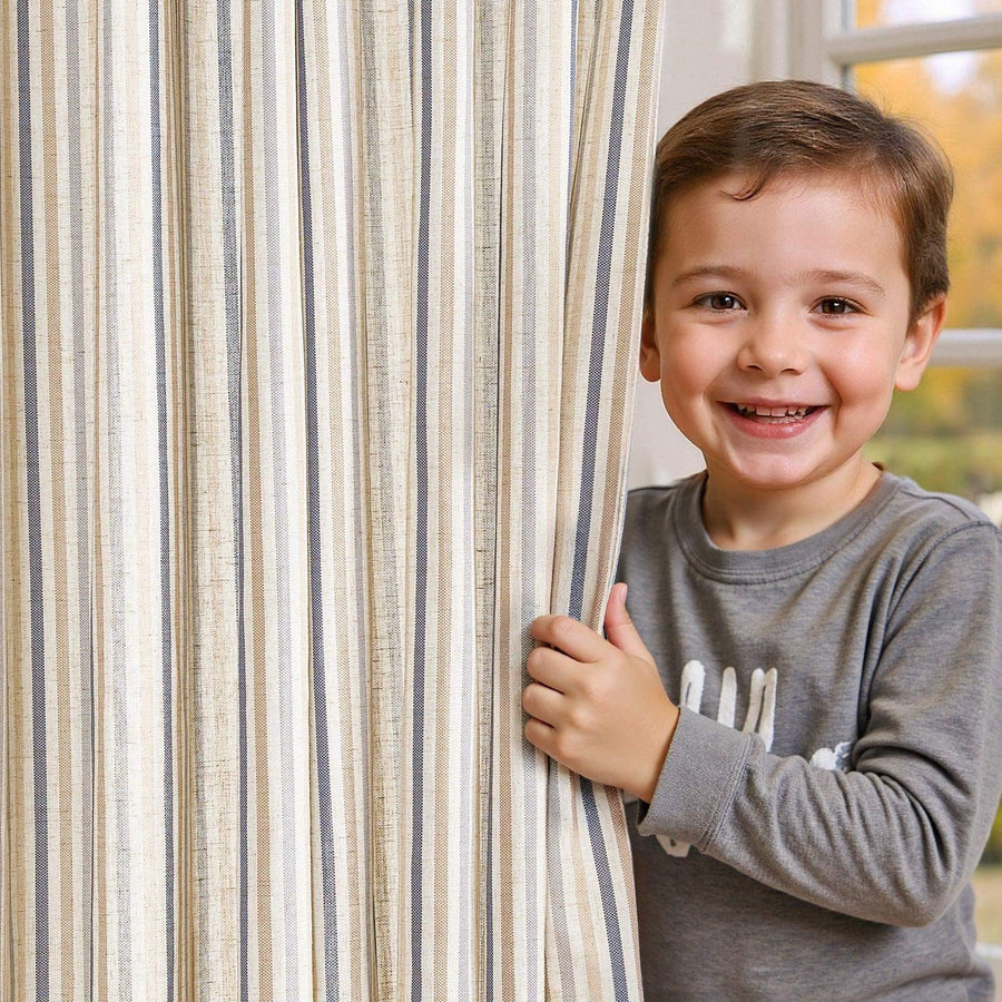 Colorful Vertical Stripe Poly-Linen Grommet Curtains - Jinchan Home