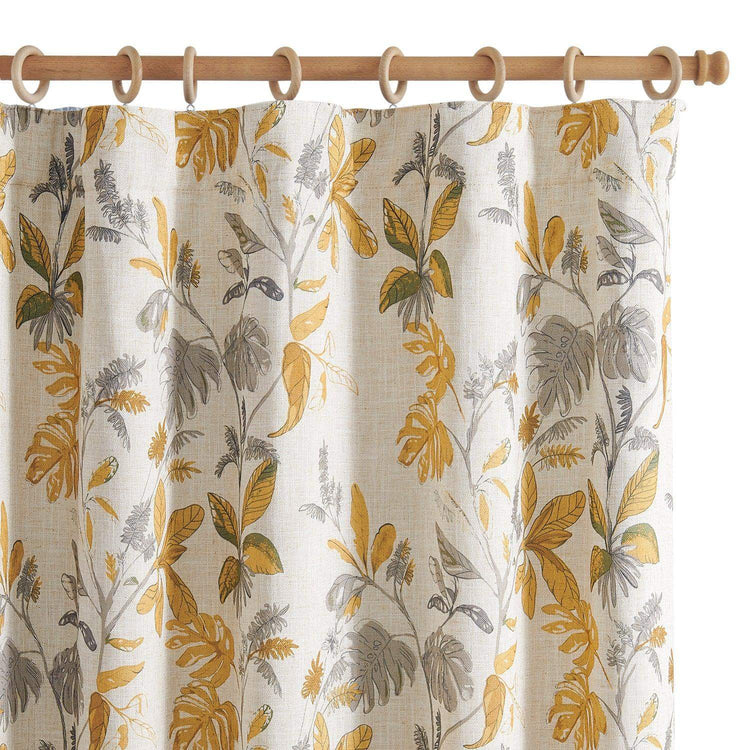 Leaf Pattern Linen-Blend 3-in-1 Curtains - Jinchan Home