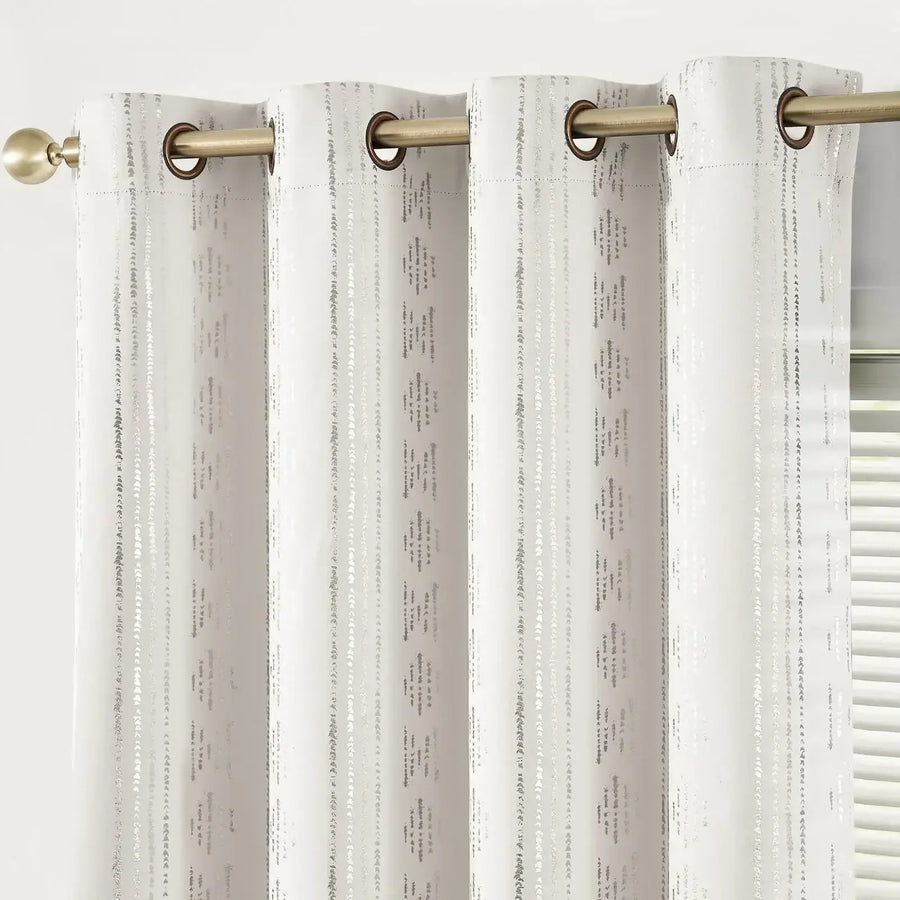 Light-Toned Boho Vertical-Stripe Geometric Grommet Curtains - Jinchan Home