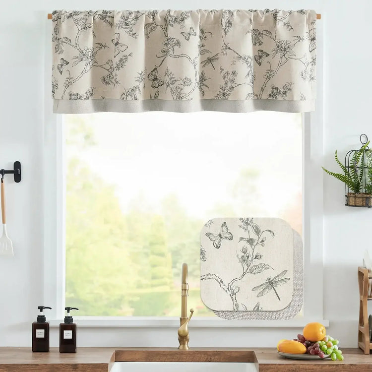 Botanical Butterfly Print Linen Valance - Jinchan Home