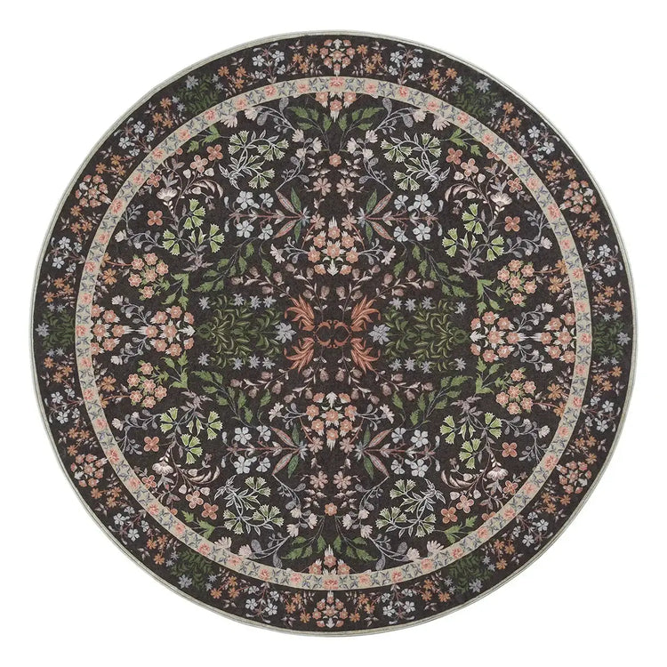 Hand-Painted Vintage Foliage & Floral Area Rug - Jinchan Home